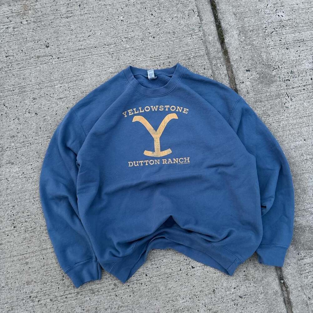 Yellowstone Dutton Ranch Crewneck Sweatshirt, Blue, Size L (Fits like M)